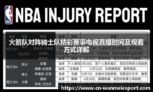 火箭队对阵骑士队精彩赛事电视直播时间及观看方式详解